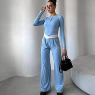 Damen bequeme Lounge-Hose und langärmliges Oberteil-Set WW