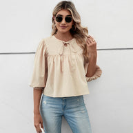 Damen Blusenshirt mit eleganten Puffärmeln und schickem Kordelzug W&W