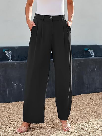 Damen weite High-Waist Stoffhose mit seitlichen Eingrifftaschen WW