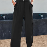 Damen weite High-Waist Stoffhose mit seitlichen Eingrifftaschen WW