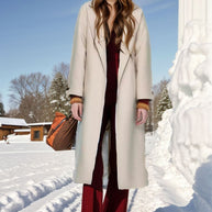 Damen stilvoller mantel mit breitem Kragen und Taillengürtel WW