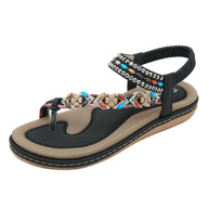 Damen Sandalen im Boho-Stil mit funkelnden Perlenverzierungen und bequemem Fußbett WW