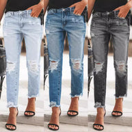 Damen Ripped Denim-Jeans mit lässigem Schnitt und ausgefranstem Saum WW