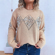Damen Strickpullover mit glitzernden Applikationen WW