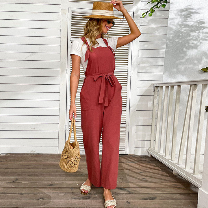 Damen Jumpsuit mit weitem Bein und elegantem Taillengürtel W&W Mode