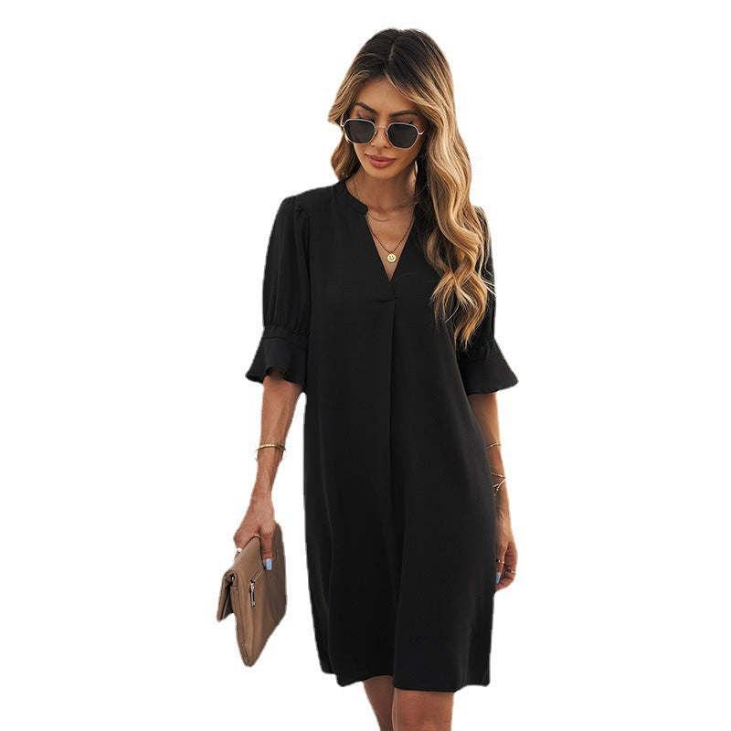 Damen elegantes Minikleid mit vorteilhaftem V-Ausschnitt und puffartigen Ärmeln WW
