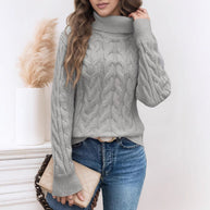 Damen Rollkragenpullover mit strukturiertem Zopfmuster WW