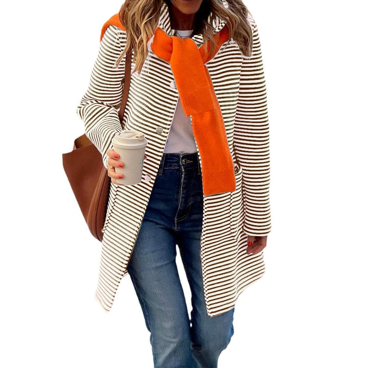 Damen gestreifter Trenchcoat mit modischem Schal und hoher Funktionalität W&W Mode