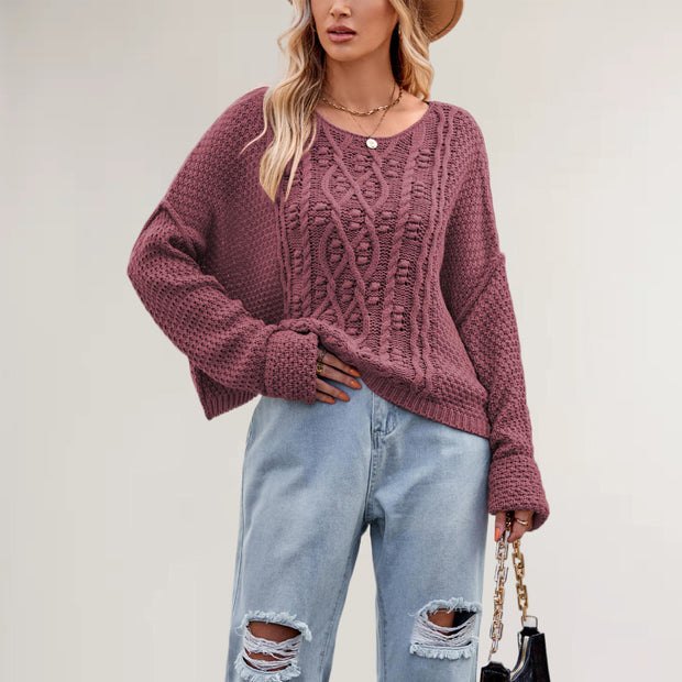 Damen Strickpullover mit strukturiertem Zopfmuster WW