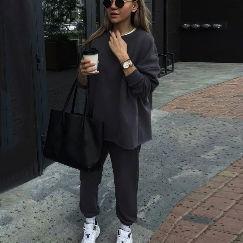 Damen Bequemer Oversize-Sweatshirt- und Lounge-Hosen-Set WW