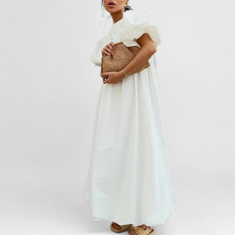 Damen Maxikleid mit voluminösen Ärmeln und hohem Taillenansatz W&W Mode