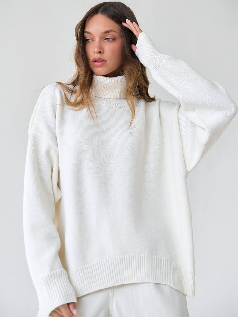 Damen Oversized Pullover mit hochgeschlossenem Kragen WW
