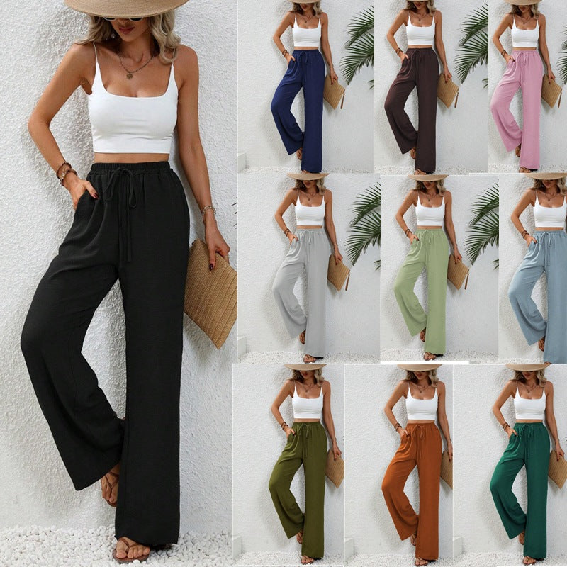 Damen elegante weite Hose aus leichtem Baumwollgemisch mit Gummizug WW
