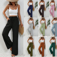 Damen elegante weite Hose aus leichtem Baumwollgemisch mit Gummizug WW