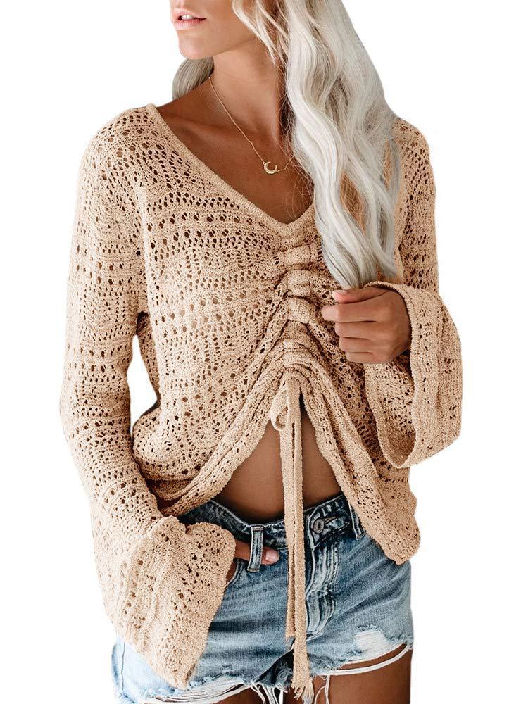 Damen angesagter V-Ausschnitt Pullover mit Raffung WW