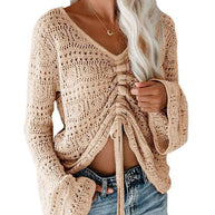 Damen angesagter V-Ausschnitt Pullover mit Raffung WW
