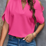 Damen Blusenshirt mit Cut-Out-Ärmeln und modischem Stehkragen WW