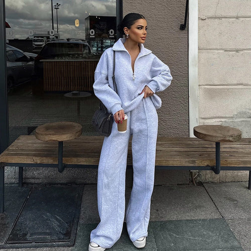 Damen Sportlicher Fleece-Trainingsanzug mit hohem Stehkragen und Reißverschluss WW