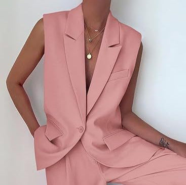 Damen ärmelloses Blazer-Set mit weit geschnittenen Hosen WW