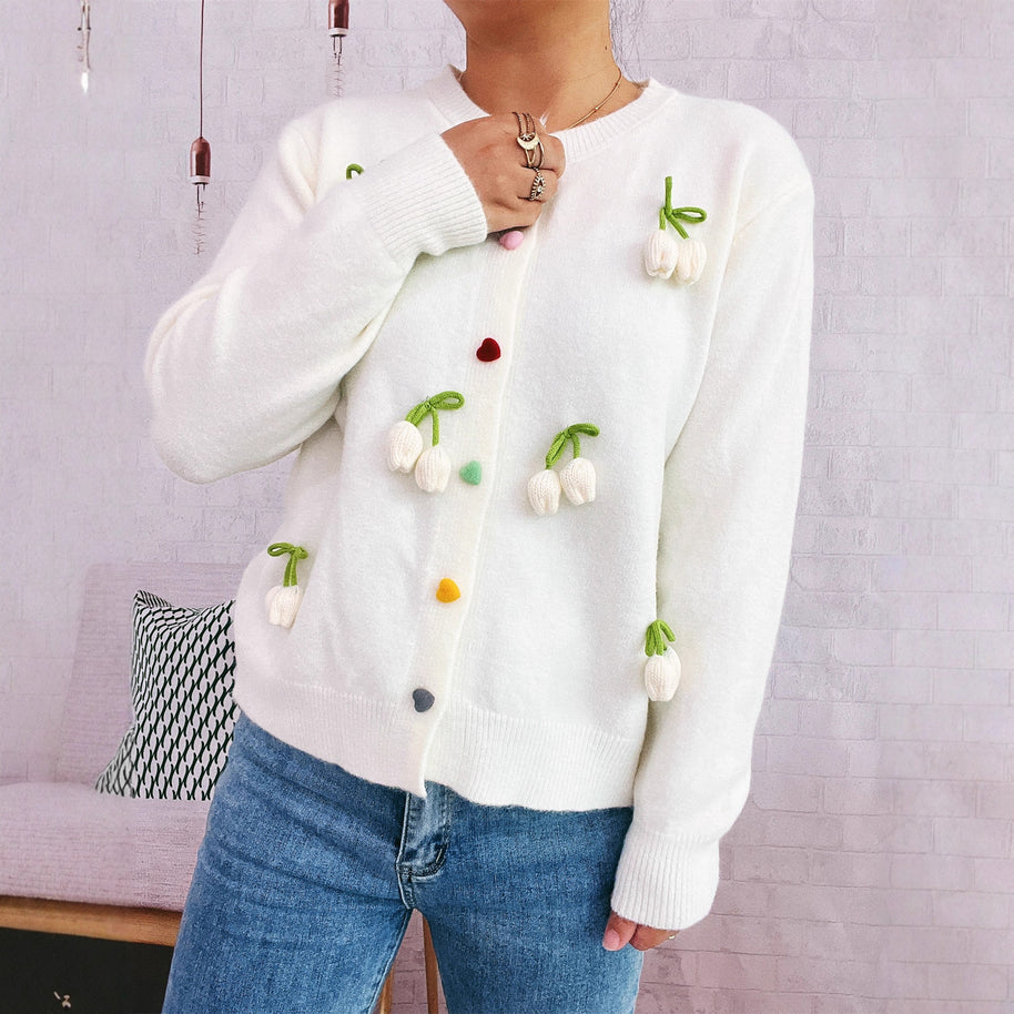 Damen Strickjacke mit fröhlichen Blumenapplikationen WW