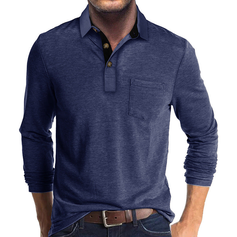 Herren Poloshirt mit langen Ärmeln und Brusttasche WW