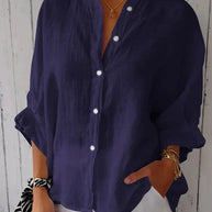 Damen lässige Bluse aus Leinen mit Knopfleiste und seitlichen Taschen WW