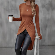 Damen asymmetrisches Longshirt mit eleganter Wickeloptik WW