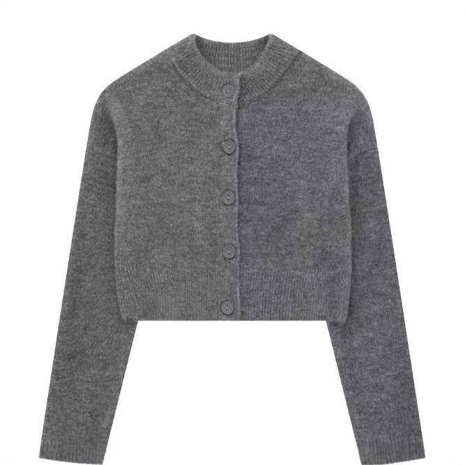 Damen kurze Strickjacke mit Knopfleiste und elegantem Rundhalsausschnitt W&W Mode