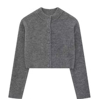 Damen kurze Strickjacke mit Knopfleiste und elegantem Rundhalsausschnitt WW