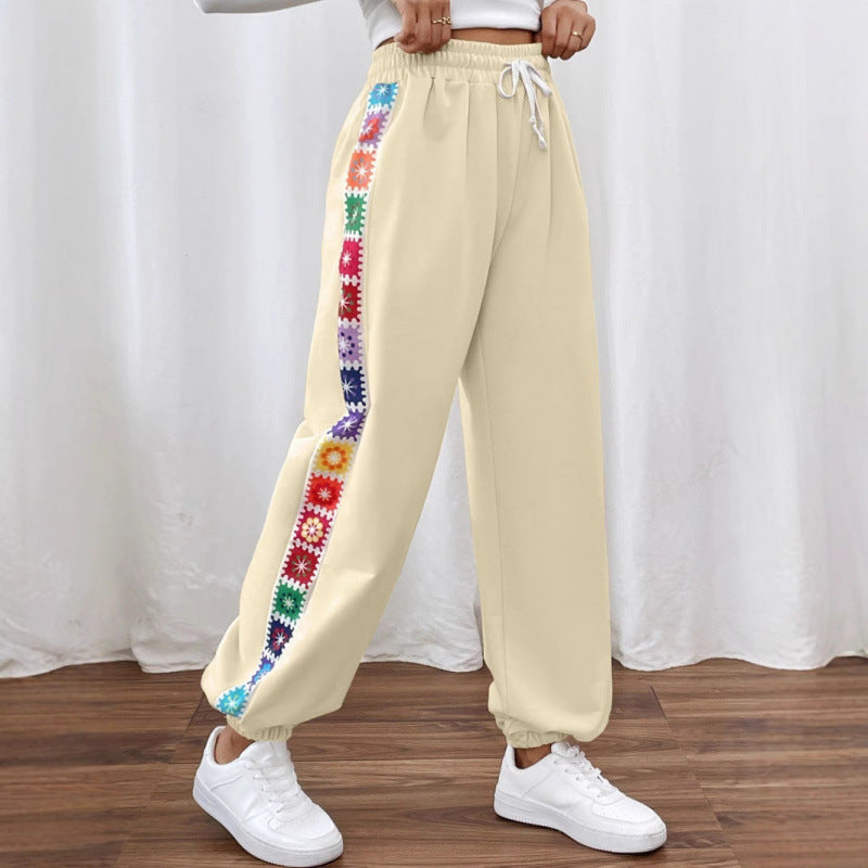 Damen Sportliche Freizeithose mit buntem Streifen WW