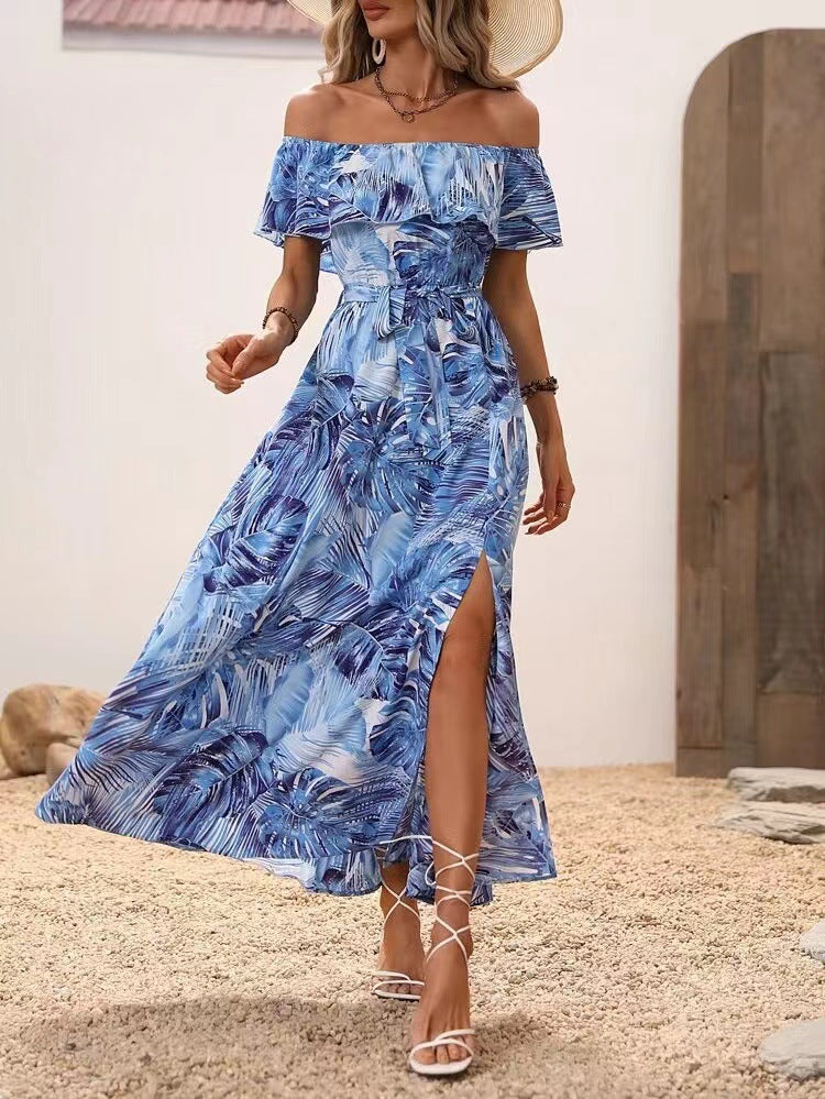 Damen Maxi-Kleid mit aufregendem tropischem Design und stilvollem Off-Shoulder-Ausschnitt WW