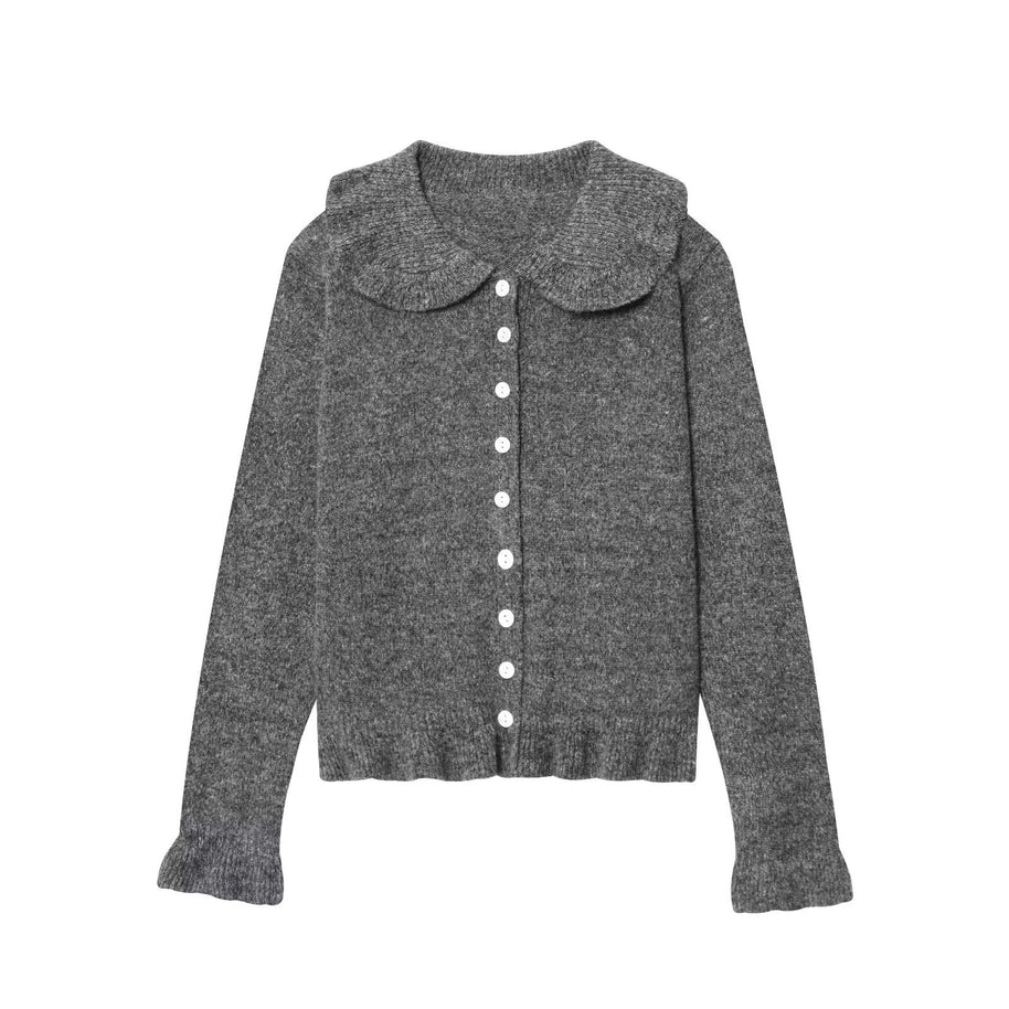 Damen Strickjacke mit großem Kragen und Knopfleiste WW