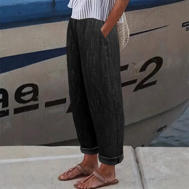 Damen Bequeme und luftige Leinenhose mit seitlichen Taschen W&W