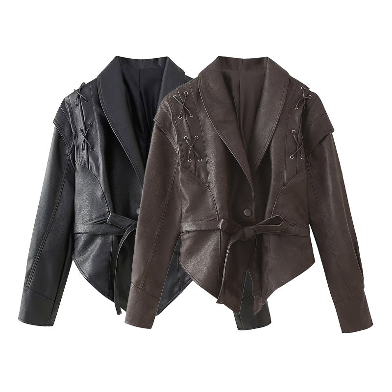 Damen Bikerjacke mit raffinierten Schnürdetails und tailliertem Schnitt WW