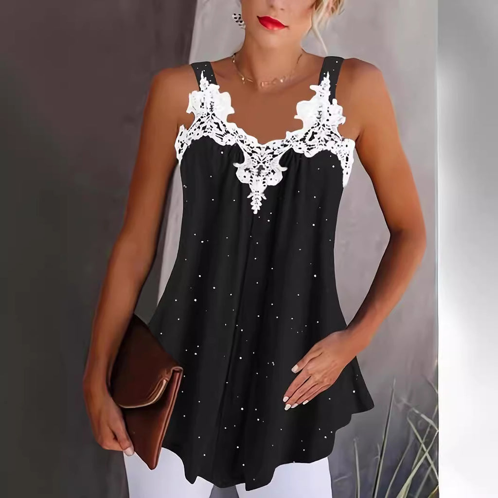 Damen Spitzen-Top mit fließendem Schnitt und verzierten Trägern WW