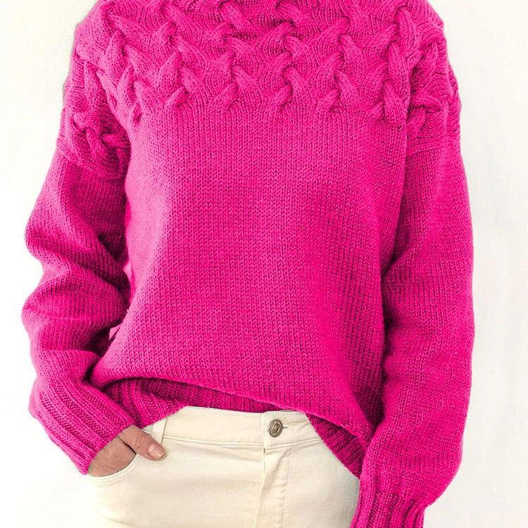 Damen Strickpullover mit hochgeschlossenem Kragen und trendigem Zopfmuster WW