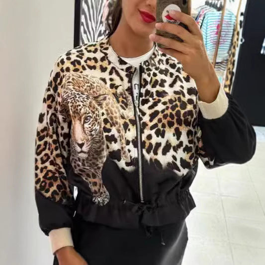 Damen Bomberjacke mit auffälligem Tiermotiv und elastischem Saum WW
