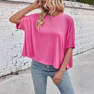 Damen lässiges cropped Oberteil mit weiten Ärmeln und Rundhalsausschnitt WW