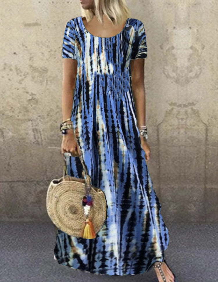 WW | Kurzarm Gemustertes Maxikleid
