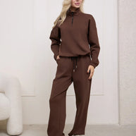 Damen Sportliches Loungewear-Set mit halbem Reißverschluss und elastischem Bund WW