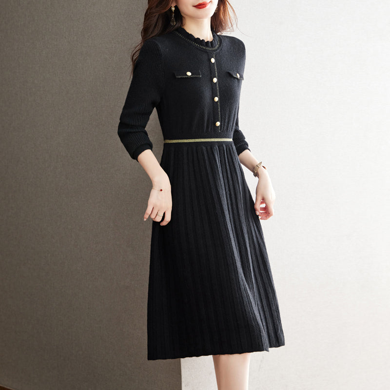 Damen Strickkleid mit eleganter Rückenansicht und hochgeschlossenem Kragen WW