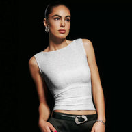 Damen figurbetontes Glitzer-Top mit asymmetrischem Schnitt und elegantem Tragekomfort WW