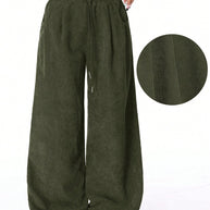 Damen Weite Freizeithose aus Rippmaterial mit elastischem Bund und praktischen Taschen WW