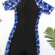 Damen Schwimmanzug mit kurzen Ärmeln und Reißverschluss WW