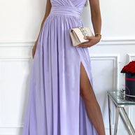 Damen Abendkleid mit elegantem V-Ausschnitt und Rüschendetails WW