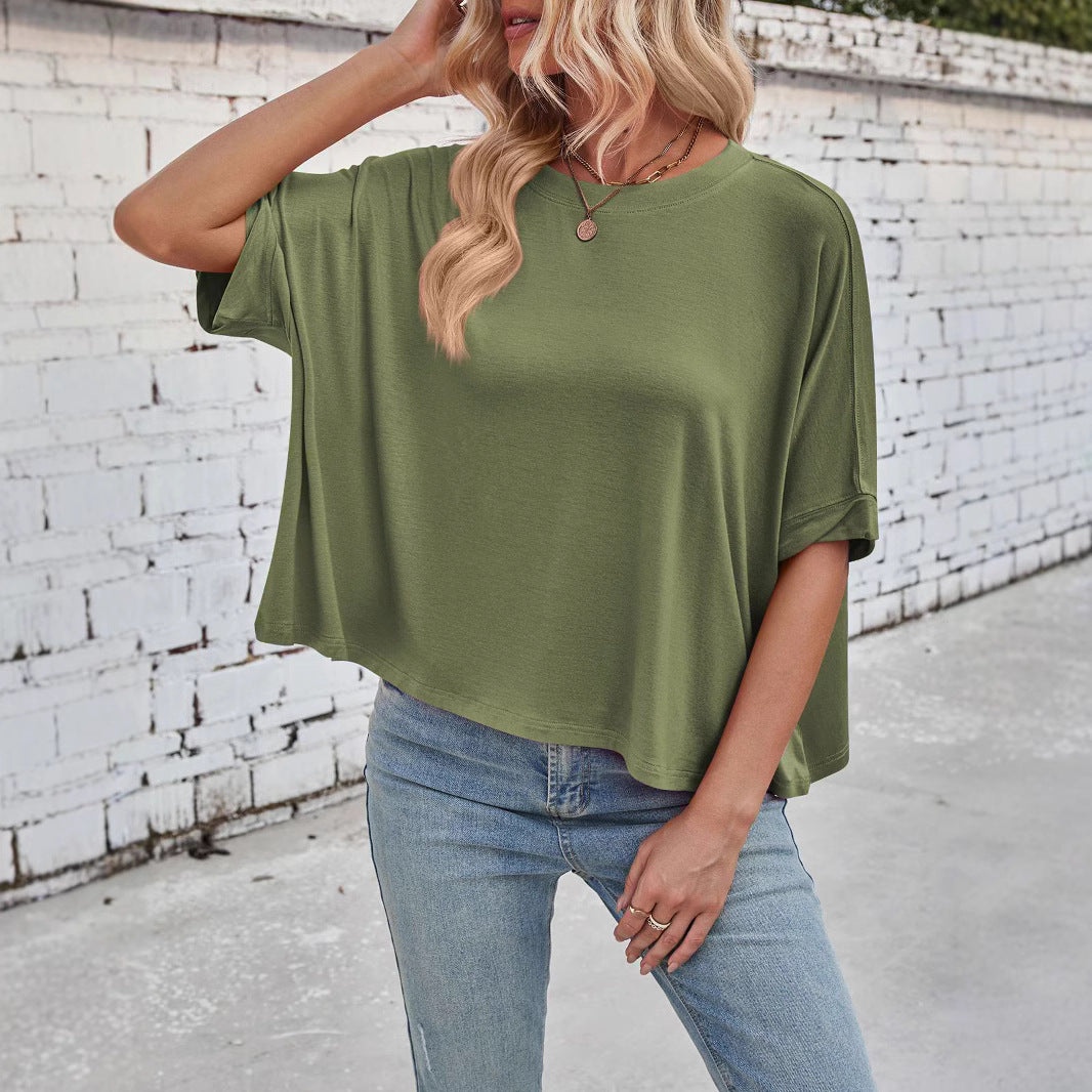Damen lässiges cropped Oberteil mit weiten Ärmeln und Rundhalsausschnitt WW