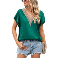 Damen Bluse mit tiefem V-Ausschnitt und Häkelakzenten WW
