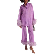 WW | Herbst Winter Feder Stehkragen Langarmoberteil und Hosen Set