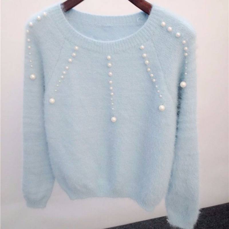 Damen stilvoller Pullover mit eleganten Perlenakzenten WW