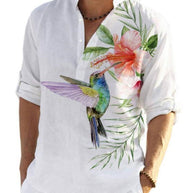 Herren Leinenhemd mit einzigartigem Federdesign und modischem Henley-Ausschnitt WW